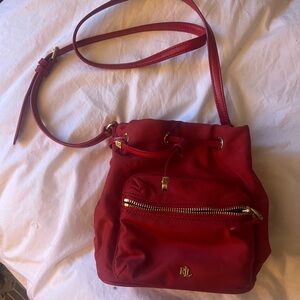 Ralph Lauren Red Drawstring Women Bucket Bag